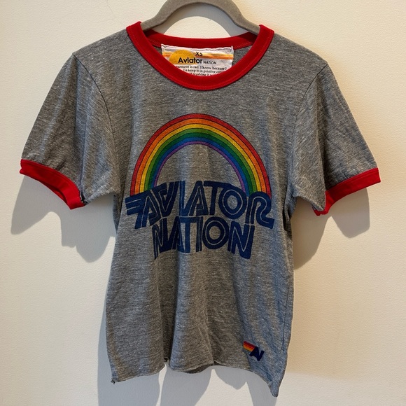 Aviator Nation Tops - Aviator Nation Rainbow Logo Graphic Boyfriend Tee size x-small